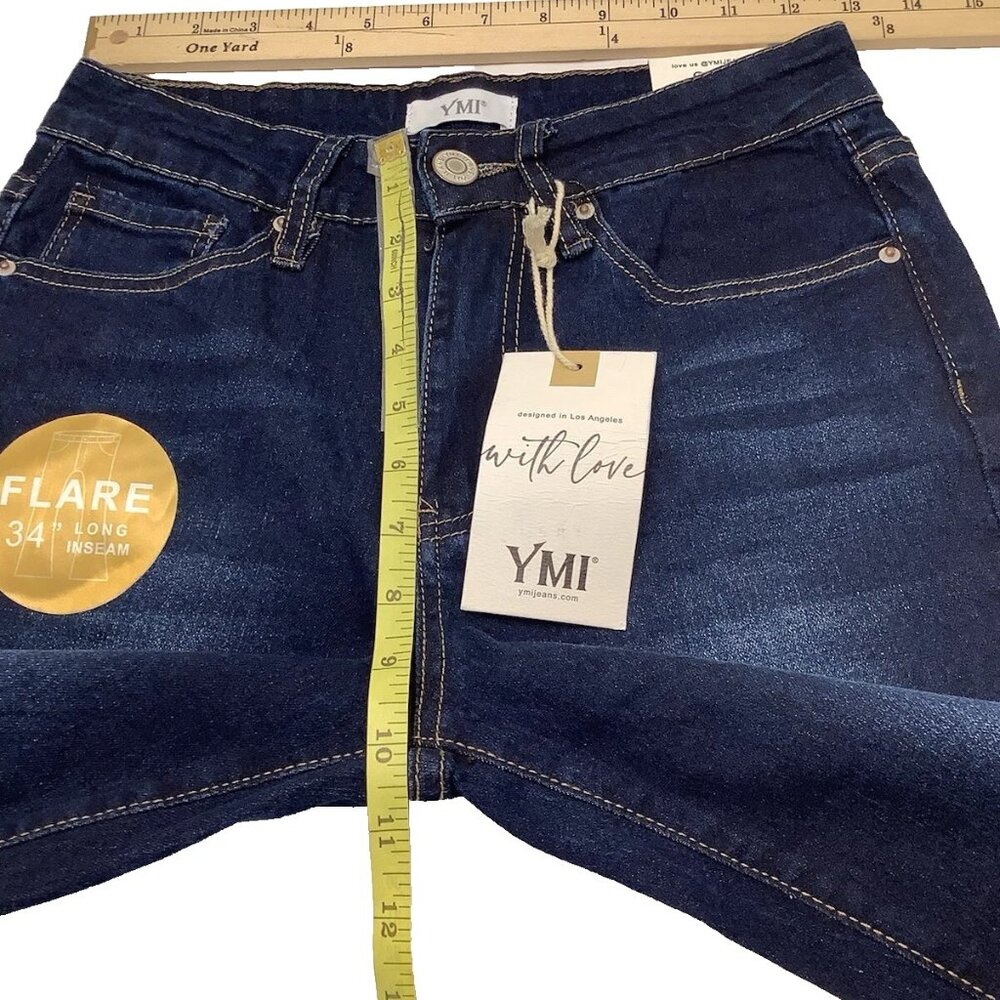 NWT YMI Jeans High Rise Flare Frayed Hem Blue Denim Womens Size 5/27 - Picture 5 of 12